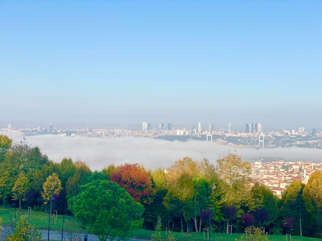 Camlica Hill - istanbul a city skyline with trees and water